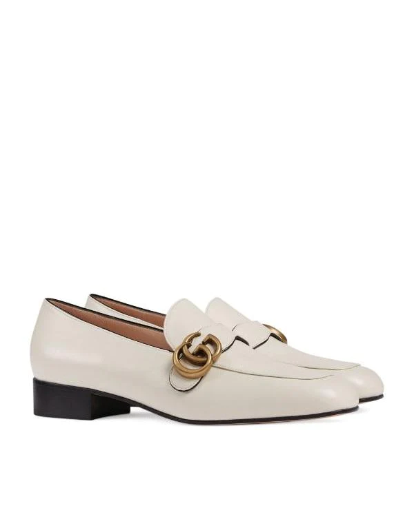 Gucci White Leather Loafers With Double G