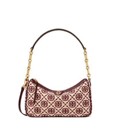 Tory Burch T Monogram Jacquard Studio Bag In Claret/New Cream