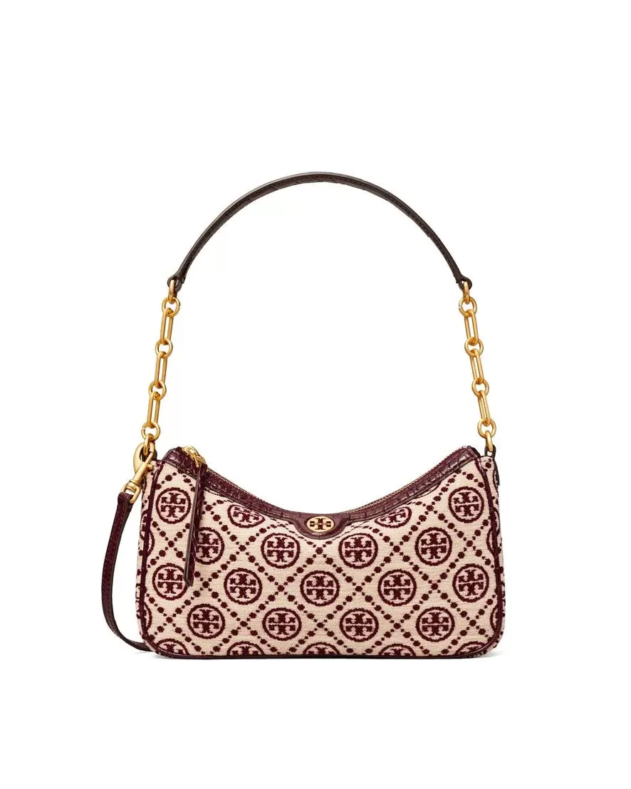 Tory Burch T Monogram Jacquard Studio Bag In Claret/New Cream