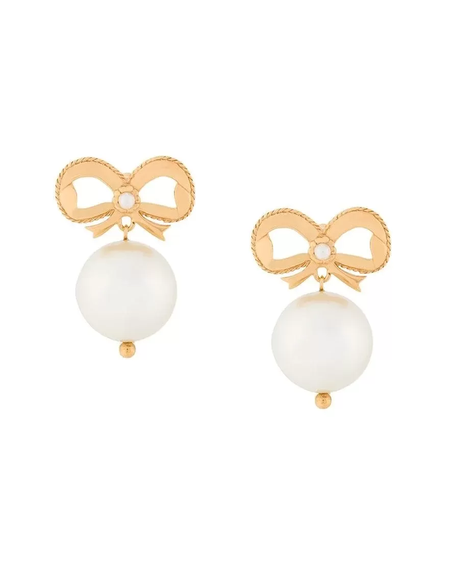 Simone Rocha Bow Detail Faux Pearl Drop Earrings