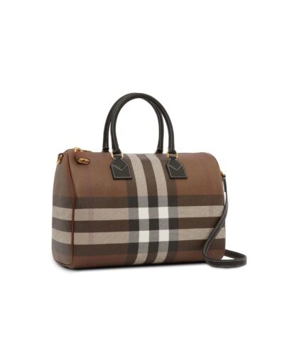 Burberry Medium Check E-Canvas Bowling Top-Handle Bag