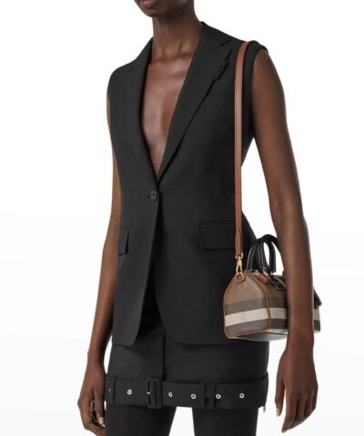 Burberry Mini Check E-Canvas Bowling Top-Handle Bag