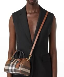 Burberry Mini Check E-Canvas Bowling Top-Handle Bag