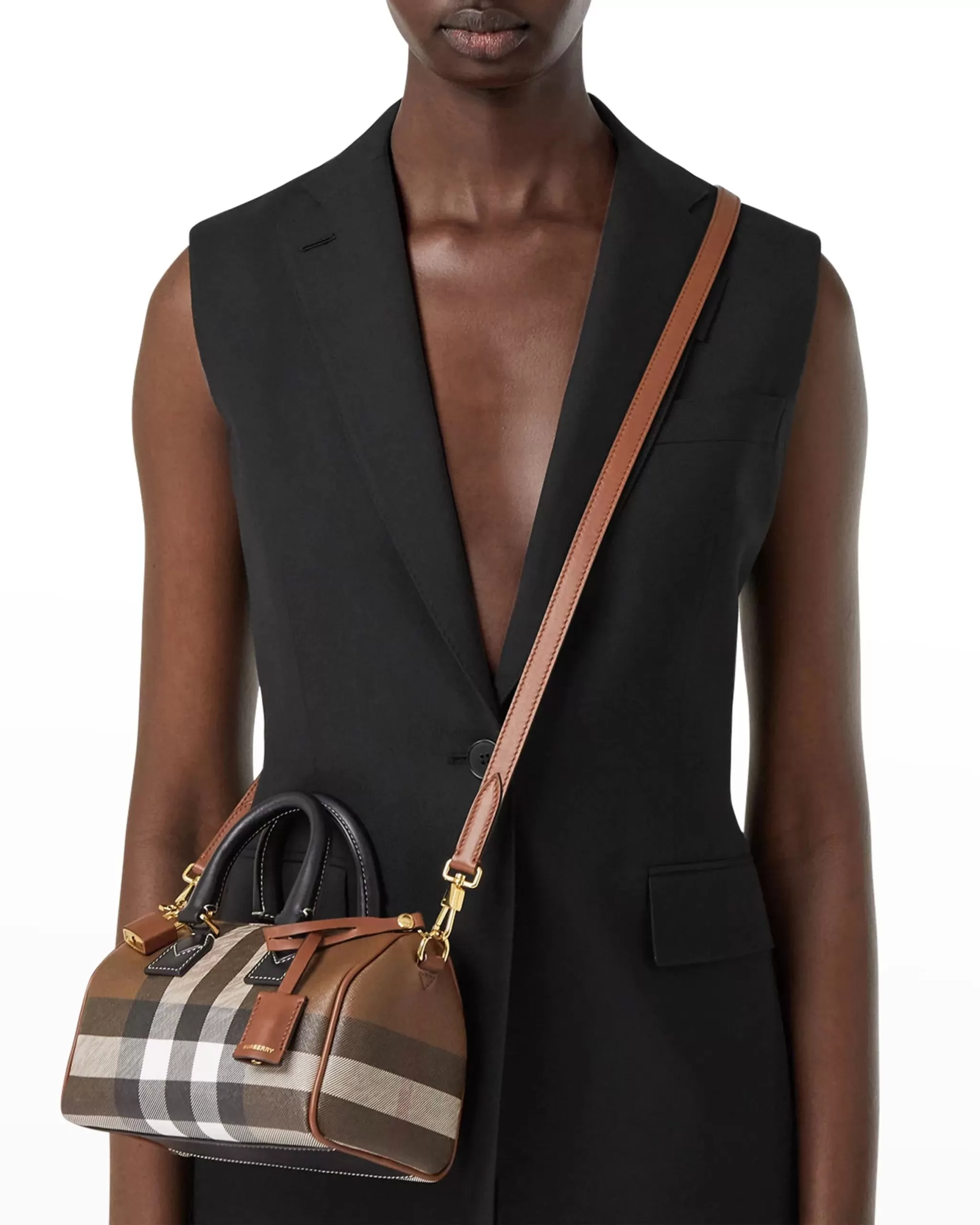 Burberry Mini Check E-Canvas Bowling Top-Handle Bag