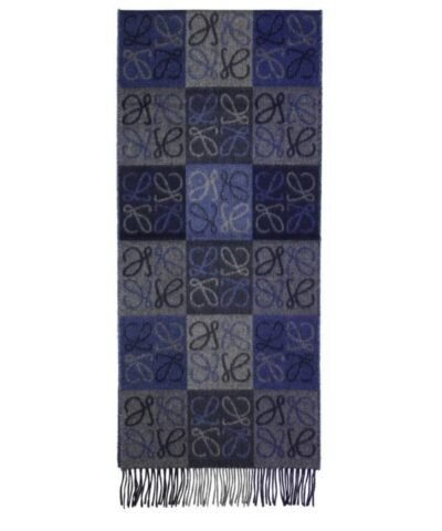 Loewe Fringed Wool and Cashmere-blend Jacquard Scarf, Blue/Grey