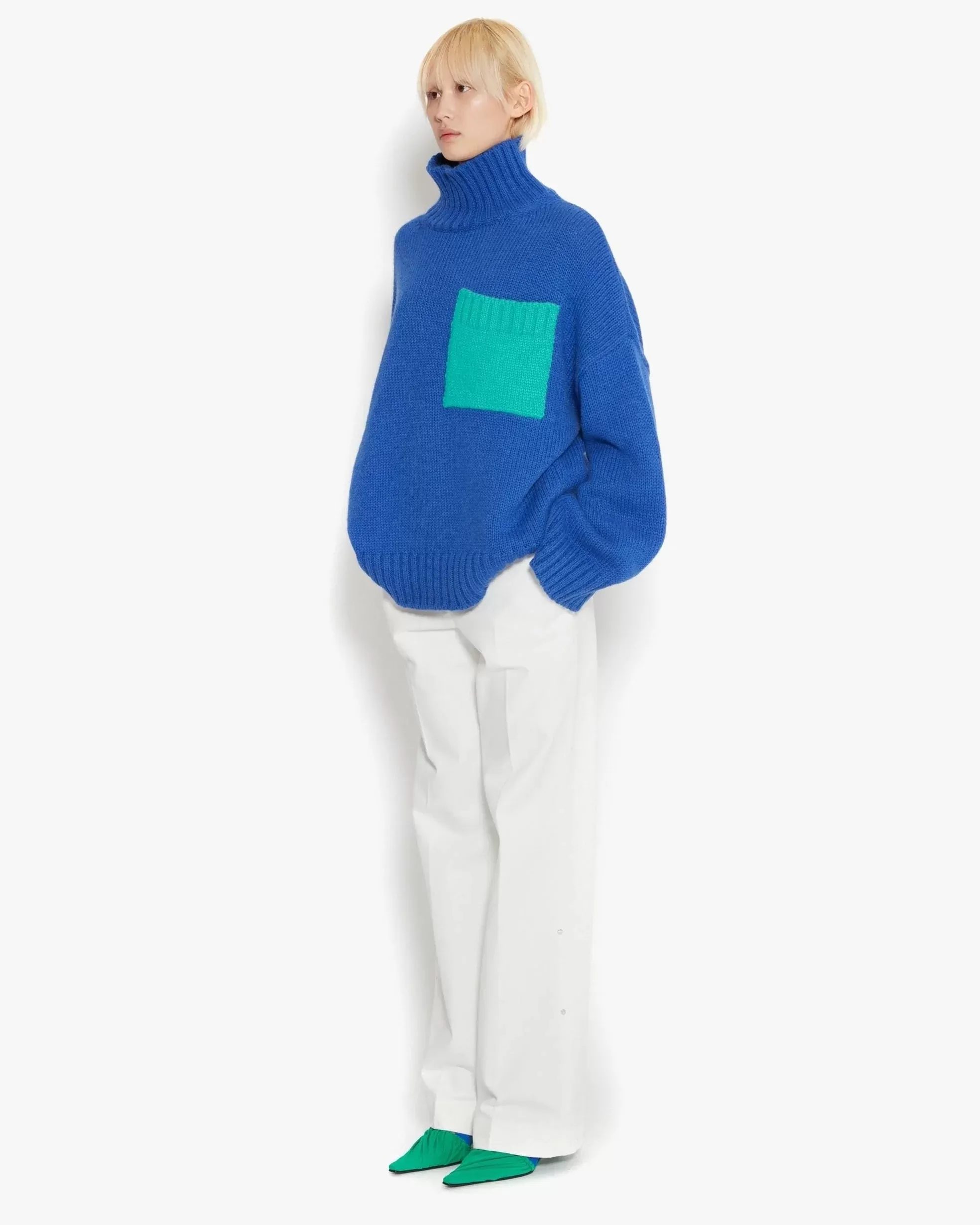 JW Anderson Blue Patch Pocket Turtleneck Jumper