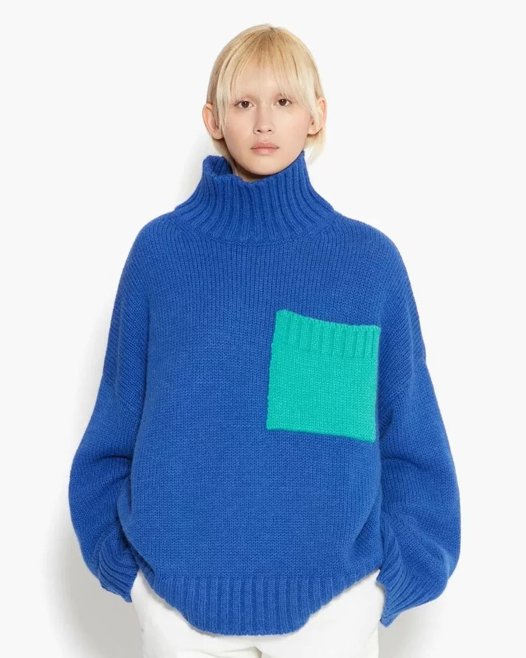 JW Anderson Blue Patch Pocket Turtleneck Jumper