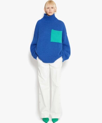 JW Anderson Blue Patch Pocket Turtleneck Jumper