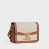 Celine Teen Triomphe Bag In Textile and Natural Calfskin Tan/White