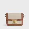 Celine Teen Triomphe Bag In Textile and Natural Calfskin Tan/White