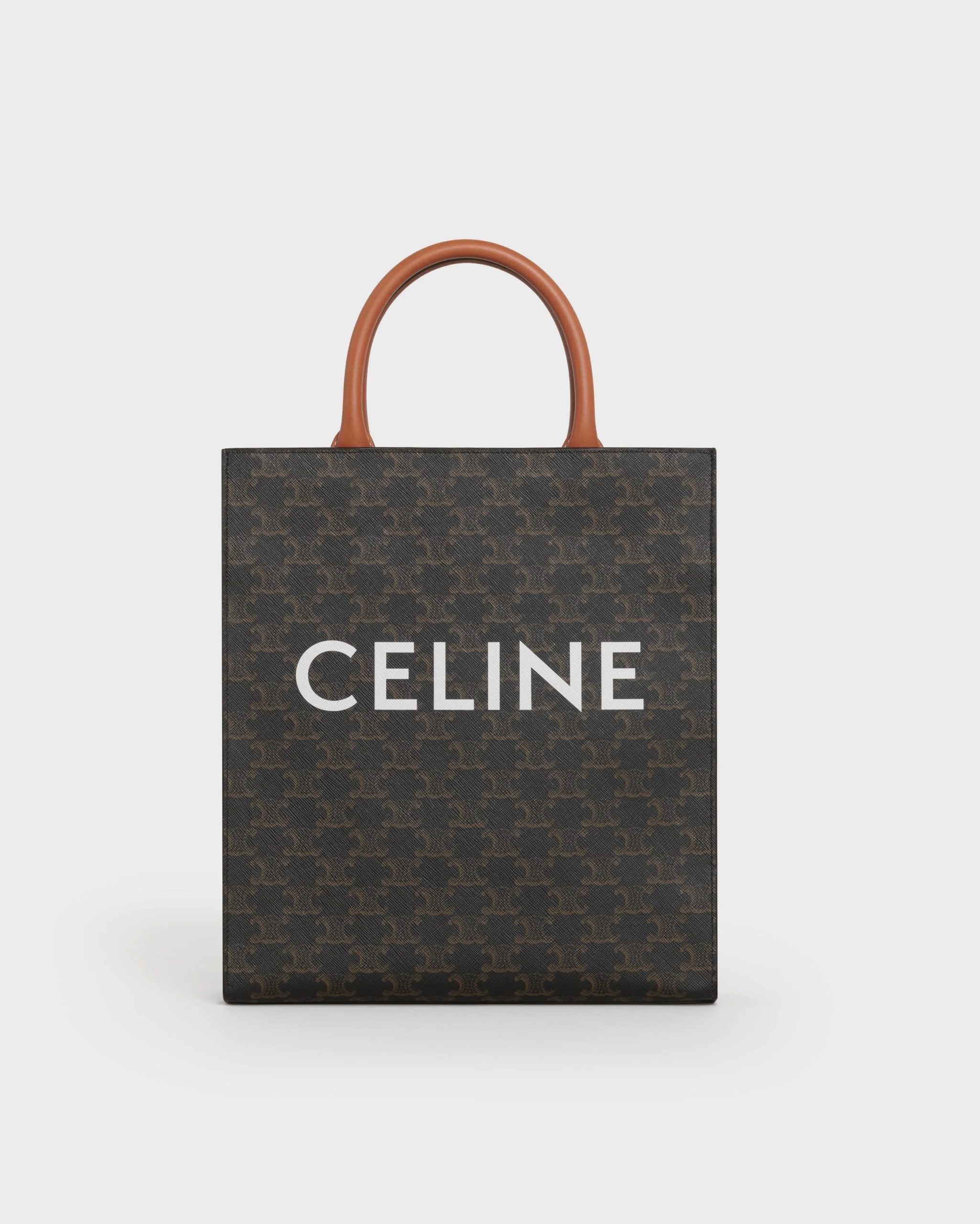 Celine Small Cabas Vertical In Triomphe Canvas And Calfskin Tan