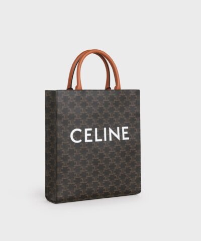 Celine Small Cabas Vertical In Triomphe Canvas And Calfskin Tan