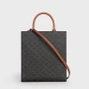 Celine Small Cabas Vertical In Triomphe Canvas And Calfskin Tan