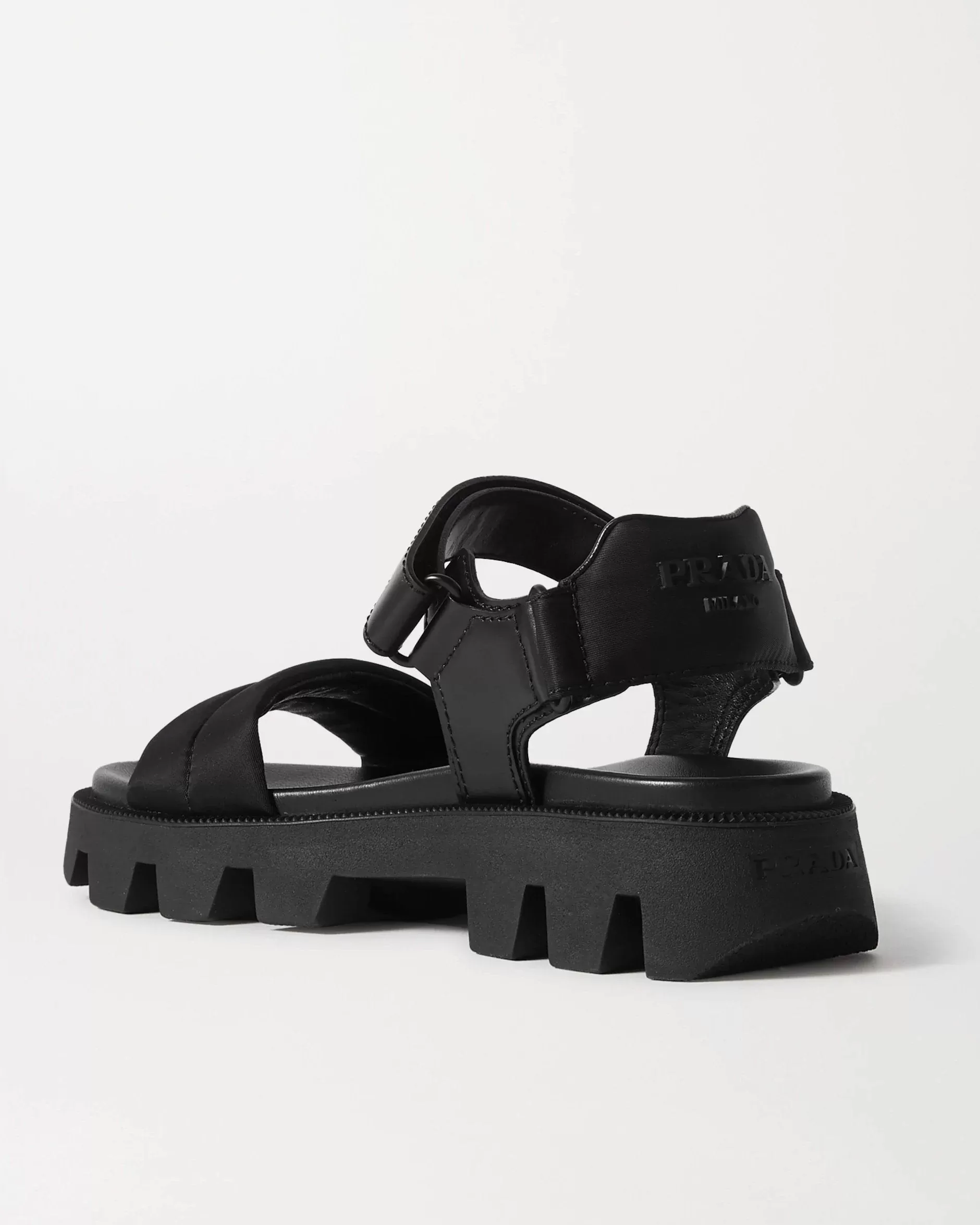 Prada Black Leather And Nylon Sandals