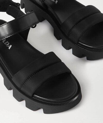 Prada Black Leather And Nylon Sandals