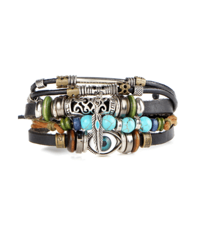 Steffe Unisex Bohemian Multilayers Turkish Eye Leather Bracelets