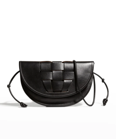 Hereu Lluna Woven Leather Saddle Crossbody Bag In Black