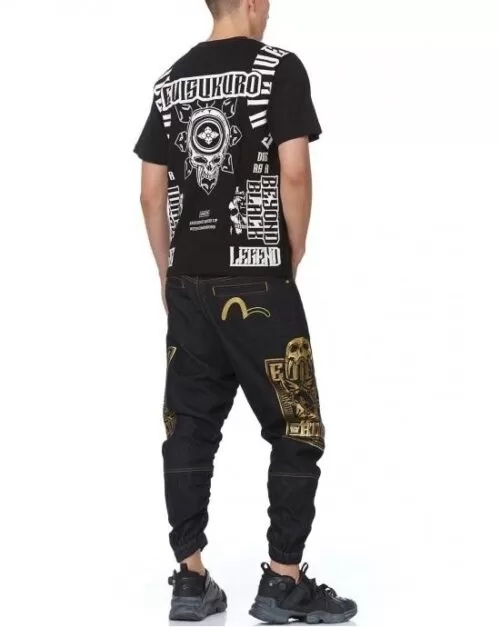 Evisu Heraldry Embroidered Denim Jogger Pants