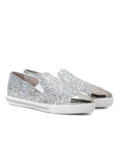 Miu Miu Glitter Cap-Toe Skate Sneaker, Argento