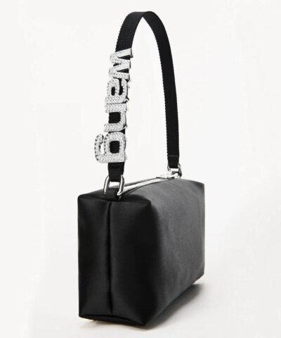 Alexander Wang Heiress Satin Pouch With Crystal Logo, Black