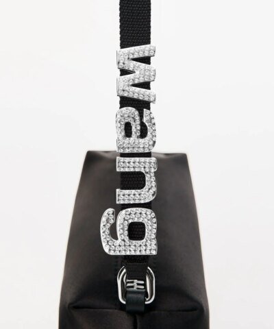 Alexander Wang Heiress Satin Pouch With Crystal Logo, Black