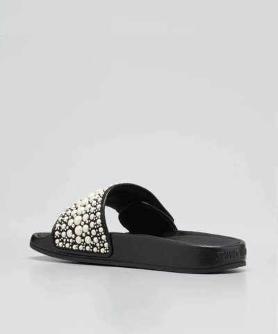 Jimmy Choo Fitz Pearly Stud Pool Sandals, Black