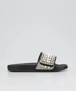 Jimmy Choo Fitz Pearly Stud Pool Sandals, Black