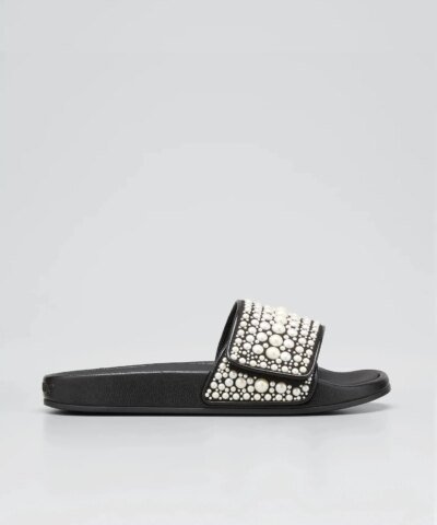 Jimmy Choo Fitz Pearly Stud Pool Sandals, Black