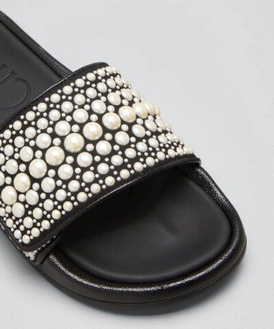 Jimmy Choo Fitz Pearly Stud Pool Sandals, Black