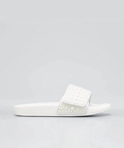 Jimmy Choo Fitz Pearly Stud Pool Sandals, White