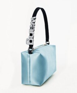 Alexander Wang Heiress Satin Pouch With Crystal Logo, Blue