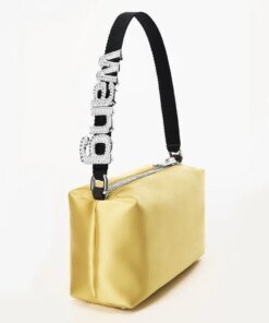 Alexander Wang Heiress Satin Pouch With Crystal Logo, Yellow