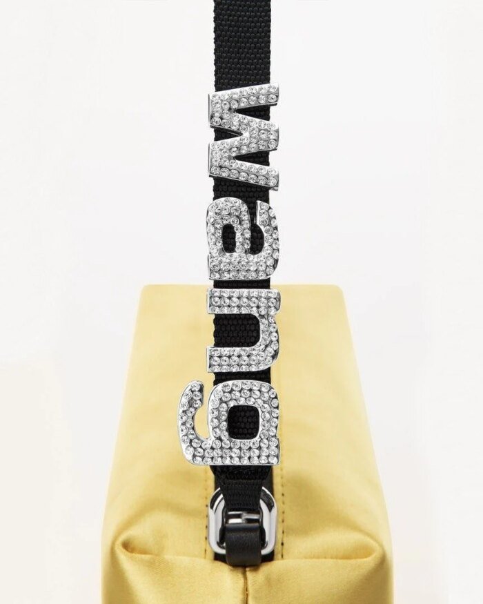Alexander Wang Heiress Satin Pouch With Crystal Logo, Yellow