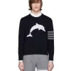 Thom Browne Dolphin Icon 4-Bar Crewneck Sweater