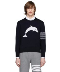 Thom Browne Dolphin Icon 4-Bar Crewneck Sweater
