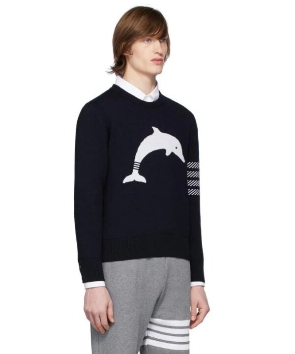 Thom Browne Dolphin Icon 4-Bar Crewneck Sweater
