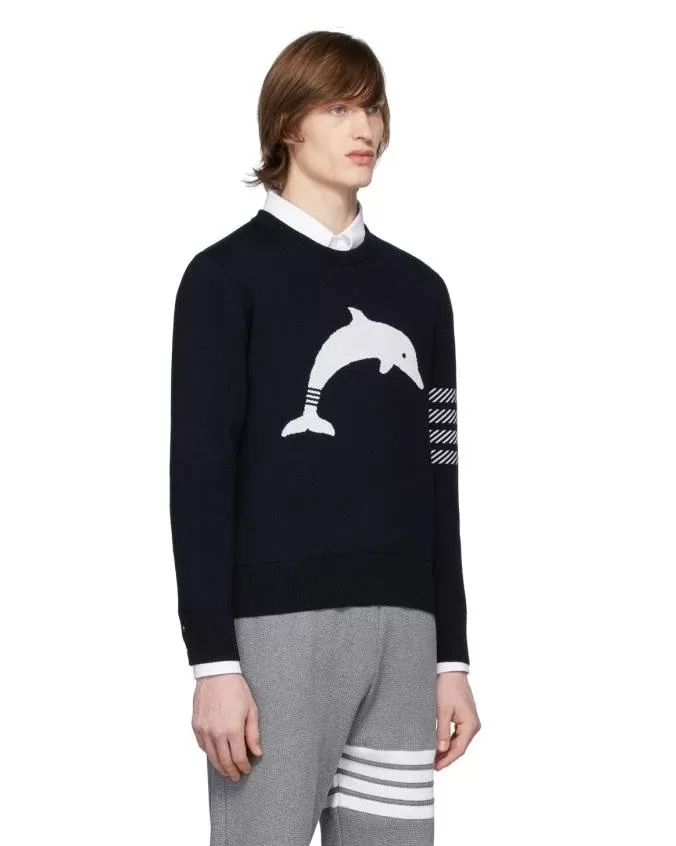 Thom Browne Dolphin Icon 4-Bar Crewneck Sweater