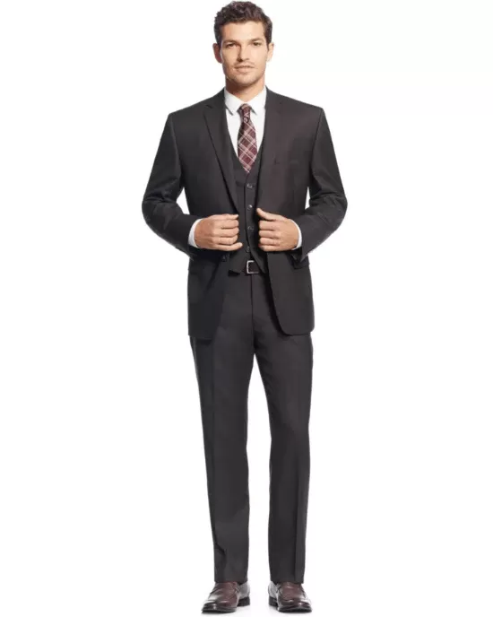 Calvin Klein Sharkskin Vested X Slim Fit 3 Piece Men's Suit-CALVIN KLEIN-Fashionbarn shop