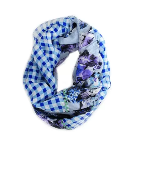 Cejon Mixed Print Gingham Infinity Scarf, Light Blue - Fashionbarn shop - 2