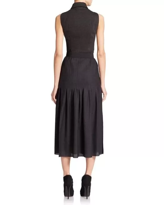 Akris Punto Black Zip-front Belted Pleated Dress