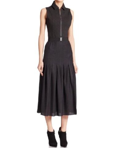 Akris Punto Black Zip-front Belted Pleated Dress
