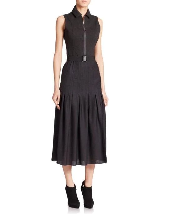 Akris Punto Black Zip-front Belted Pleated Dress