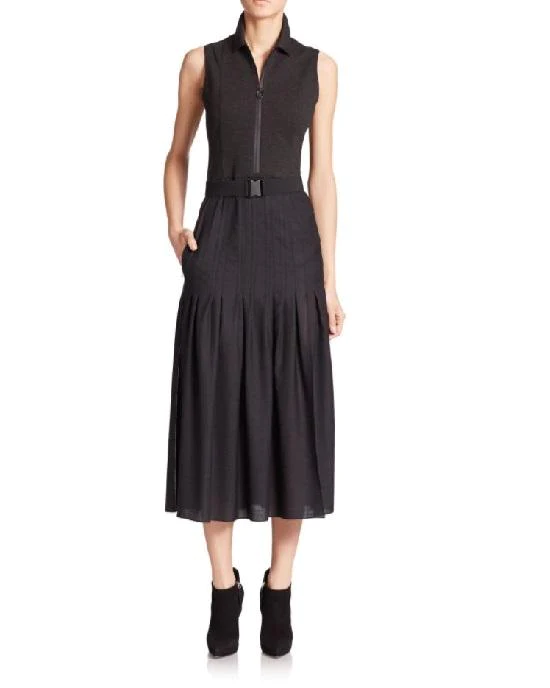 Akris Punto Black Zip-front Belted Pleated Dress