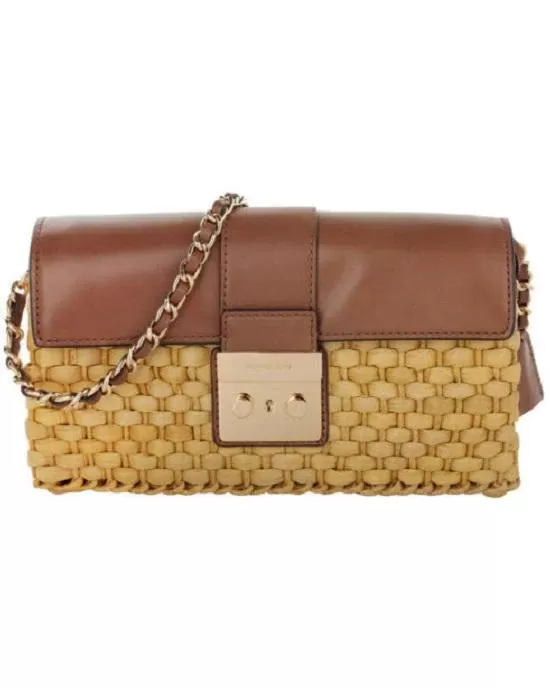 Michael Michael Kors Straw Gabriella Clutch Walnut Gold