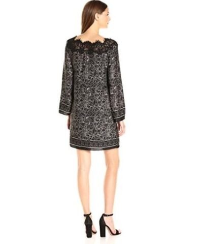 Max Studio Women's Printed Matte Charmeuse Lace Longsleeve Dress