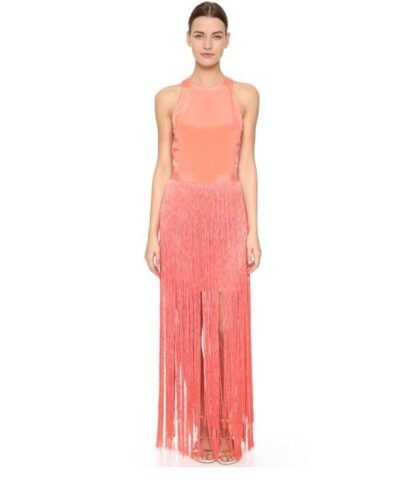 Tamara Mellon Sleeveless Fringe Column Dress, Sunset