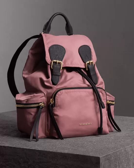 Buryerry Medium Rucksack in Technical Nylon and Leather