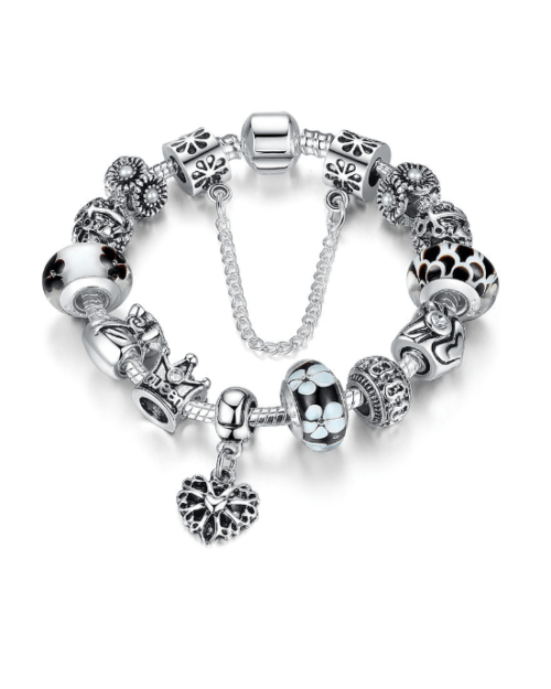 Steffe Silver Charms Bracelet With Queen Crown Beads