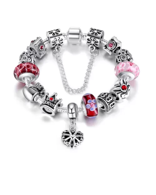 Steffe Silver Charms Bracelet With Queen Crown Beads