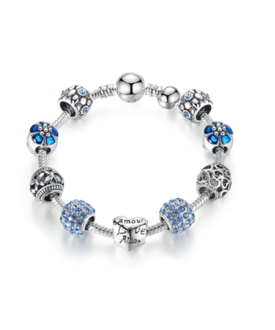 Steffe Antique Silver Charm Bracelet with Love and Flower Beads